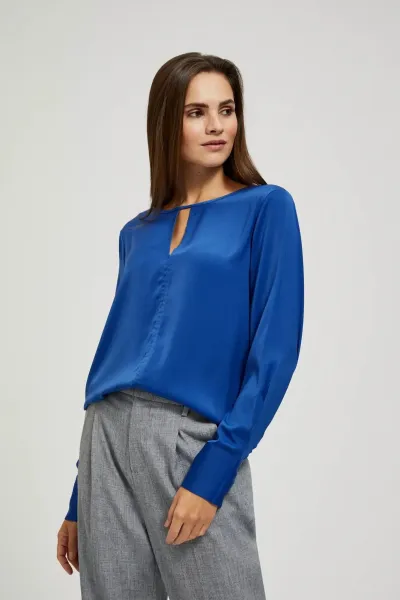 Marisse Plain V-Neck Shirt With Long Sleeves, Blue