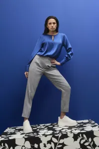 Marisse Plain V-Neck Shirt With Long Sleeves, Blue