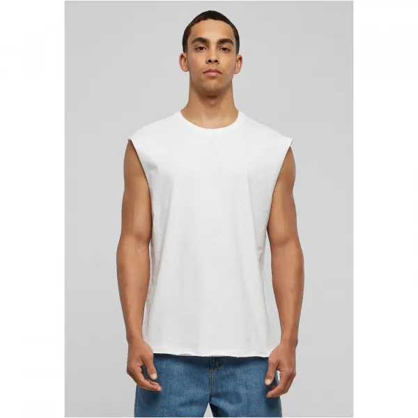 White sleeveless T-shirt with open hem