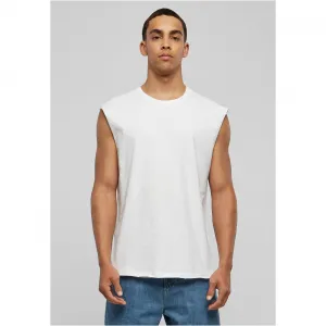White sleeveless T-shirt with open hem