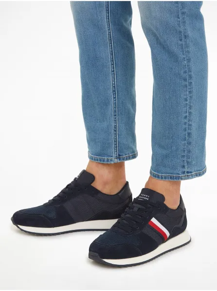 Tmavomodré pánske semišové tenisky Tommy Hilfiger Runner Evo Mix