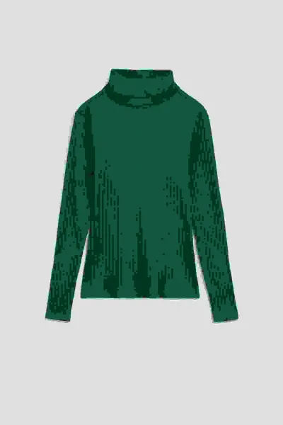 Marisse Emerald Ribbed Turtleneck Blouse