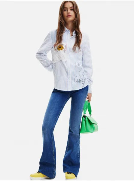 Desigual Hamburgo Striped White and Blue Shirt - Ladies