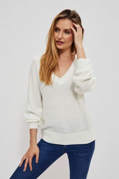Openwork sweater with V-neck