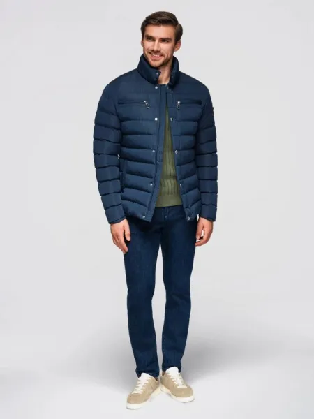 Prechodná bunda pre mužov so stojacim golierom tmavomodrá