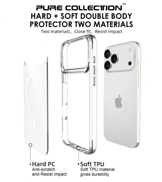 Puzdro JP MagFit MagSafe s certifikátom 3M SGS, iPhone 17 Pro Max, priehľadné
