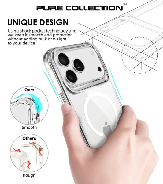 Puzdro JP MagFit MagSafe s certifikátom 3M SGS, iPhone 17 Pro Max, priehľadné