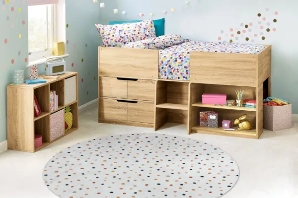 Detský koberec protišmykový BAMBINO 47890 Bodky, biely / hnedý kruh