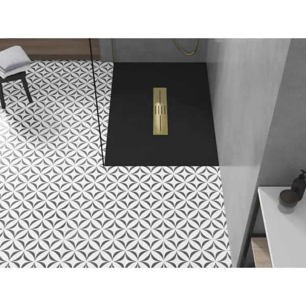 MEXEN/S - Toro obdĺžniková sprchová vanička SMC 100 x 90, čierna, mriežka zlatá 43709010-G