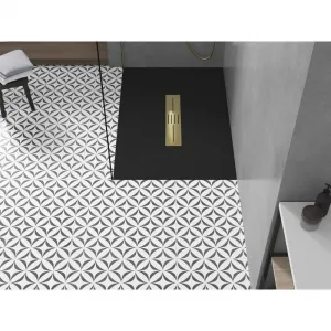 MEXEN/S - Toro obdĺžniková sprchová vanička SMC 100 x 90, čierna, mriežka zlatá 43709010-G