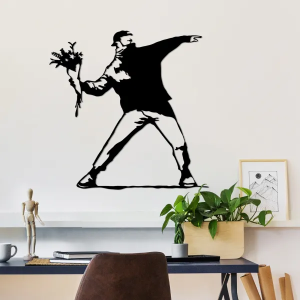 Wallity Nástenná kovová dekorácia Banksy Metal 01 čierna