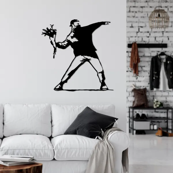 Wallity Nástenná kovová dekorácia Banksy Metal 01 čierna