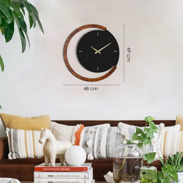 Wallity Nástenné kovové hodiny Moon APS117 čierne/orech