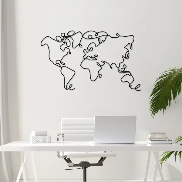 Wallity Nástenná kovová dekorácia Mapa sveta čierna