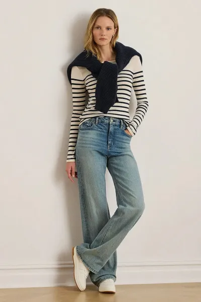 Bavlnená blúzka Lauren Ralph Lauren tmavomodrá farba, vzorovaná, 200980046