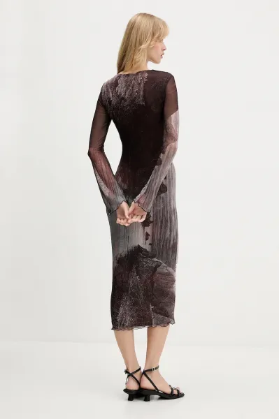 Šaty Desigual ABYSS LACROIX hnedá farba, midi, priliehavé, 25WWVK01
