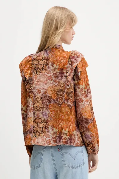 Košeľa Desigual ROMANTICA oranžová farba, regular, s viazaním vo výstrihu, 25WWBW08