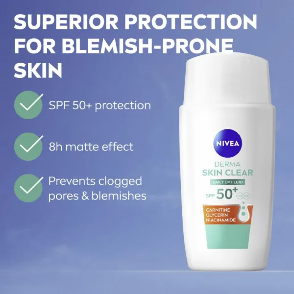 NIVEA Derma Skin Clear ľahký ochranný fluid SPF 50+ 40 ml