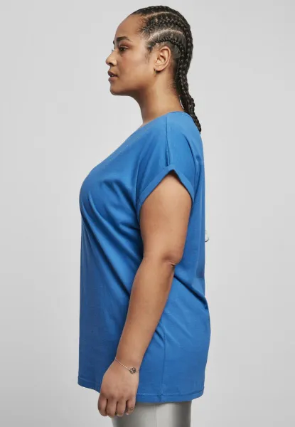 Women's sporty blue T-shirt with extended shoulder