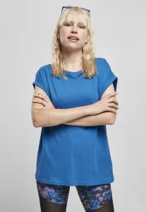 Women's sporty blue T-shirt with extended shoulder
