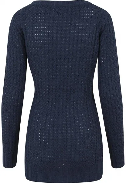 Women's sweater with a long wide neckline in a navy design