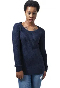 Women's sweater with a long wide neckline in a navy design