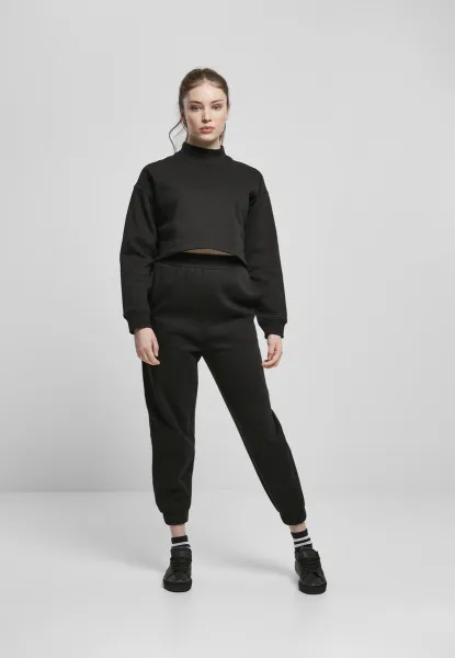 Women's Cropped Oversized Sweat High Neck Crew Black