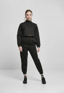 Women's Cropped Oversized Sweat High Neck Crew Black