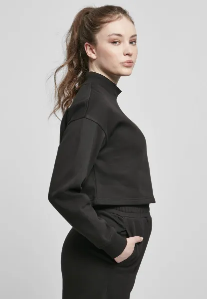 Women's Cropped Oversized Sweat High Neck Crew Black