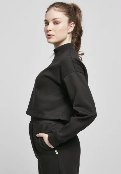 Women's Cropped Oversized Sweat High Neck Crew Black