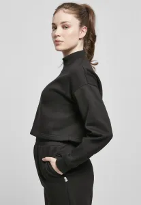 Women's Cropped Oversized Sweat High Neck Crew Black