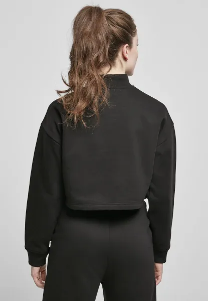 Women's Cropped Oversized Sweat High Neck Crew Black