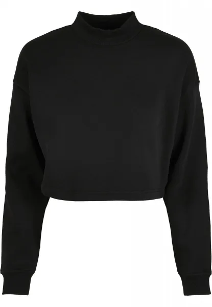 Women's Cropped Oversized Sweat High Neck Crew Black