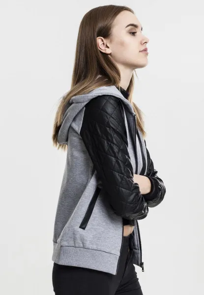 Women's diamond sleeve with zipper hood made of synthetic leather grey/blk