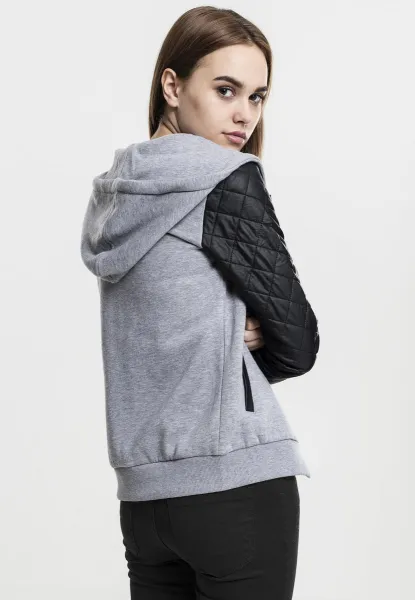 Women's diamond sleeve with zipper hood made of synthetic leather grey/blk