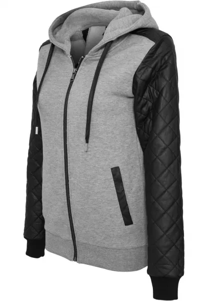 Women's diamond sleeve with zipper hood made of synthetic leather grey/blk