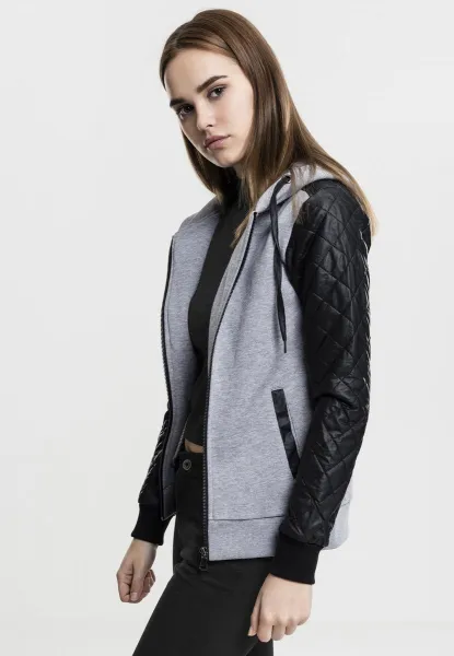 Women's diamond sleeve with zipper hood made of synthetic leather grey/blk