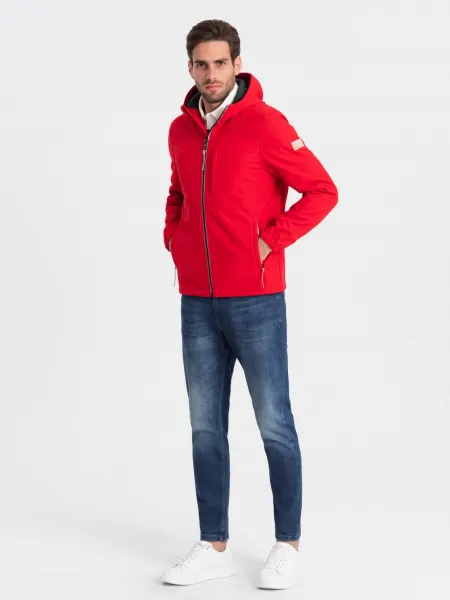 Červená pánska softshellová bunda Ombre Clothing