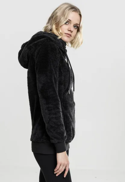 Women's Long Teddy Hoody Black