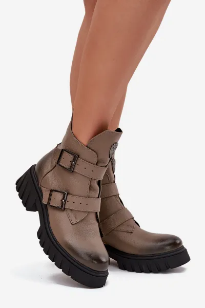 Kožené zateplené dámske členkové topánky s prackami a ozdobným detailom Zazoo