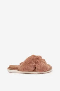 EVENTO Kožušinové domáce papuče pre ženy s prepletenými pásmi Camel Quenelle