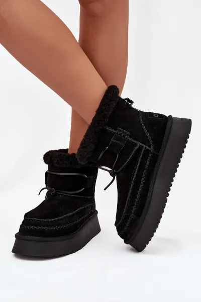 BIG STAR SHOES Semišové zimné čižmy pre ženy s ozdobnými švami Big Star