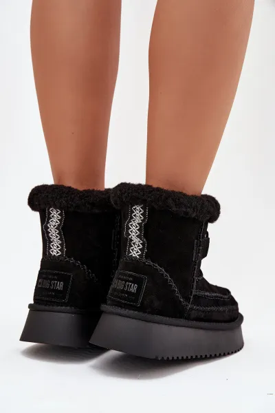 BIG STAR SHOES Semišové zimné čižmy pre ženy s ozdobnými švami Big Star