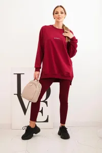Legínovo Dámska bavlnená súprava mikina a legíny s nápisom Minimal hnedá Farba: Bordová, Veľkosť: UNI