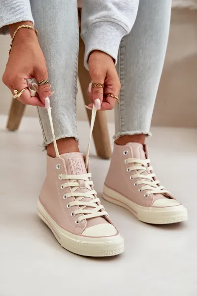 BIG STAR SHOES Dámske Zateplené Tenisky Z Eko Kože Ružové Big Star