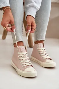 BIG STAR SHOES Dámske Zateplené Tenisky Z Eko Kože Ružové Big Star