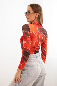 Marble pattern nude blouse red