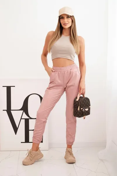 Double-layer trousers with navy pink velour