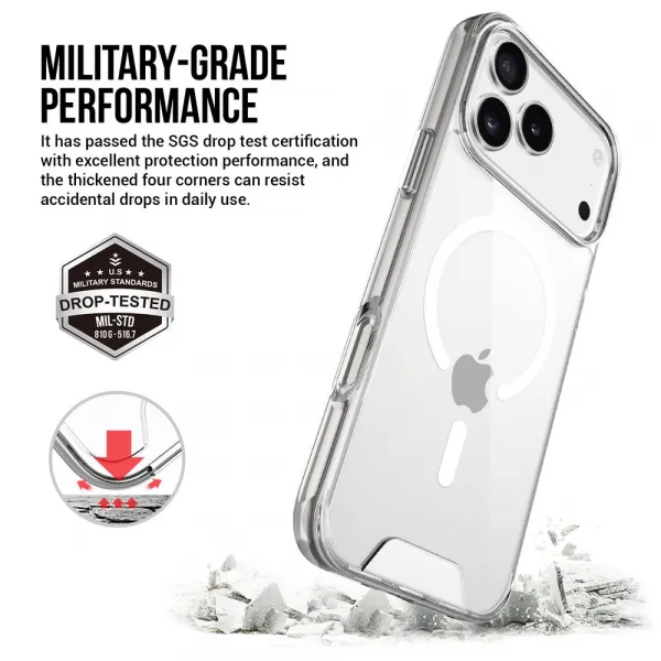 JP MagFit MagSafe puzdro s certifikátom SGS 1,2M, iPhone 17 Pro Max, priehľadné