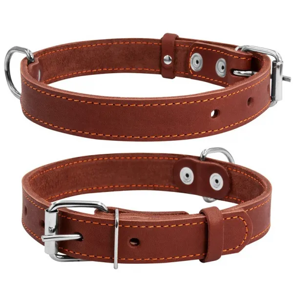 Kožený obojok hnedý, Obvod krku: dĺžka: 22-30cm, širka: 10 mm